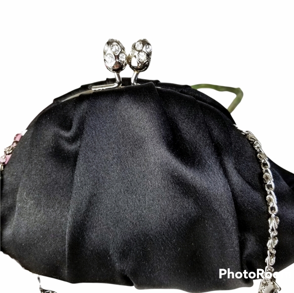 Vintage Black Satin Kisslock Frame Convertible Evening Bag EUC - Picture 6 of 6
